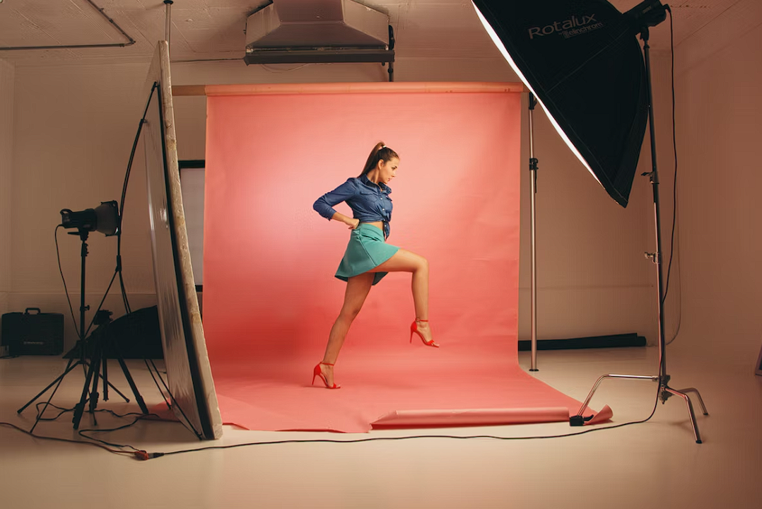 Independent contract model at a photoshoot. 