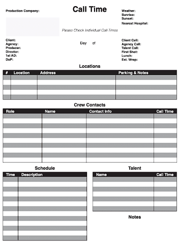 Call sheet